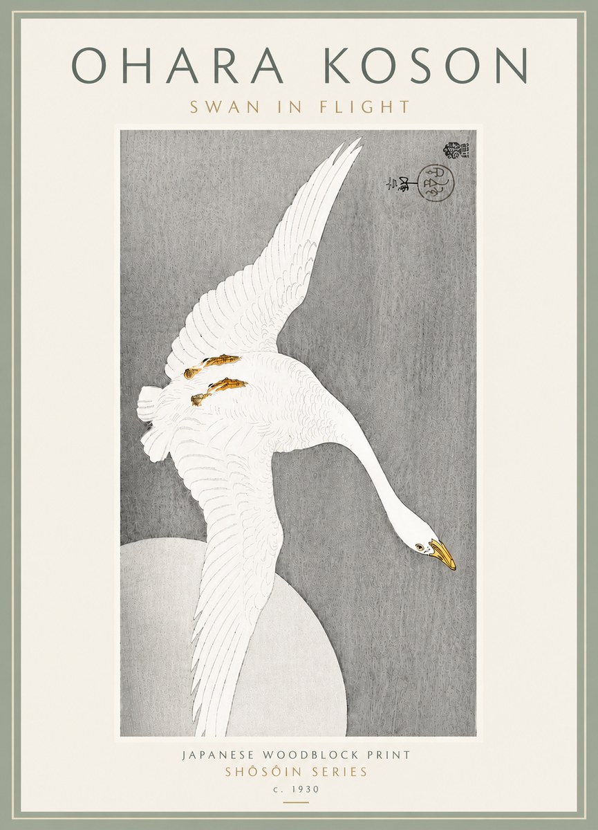Ohara Koson Swan in Flight No6 - Poszter