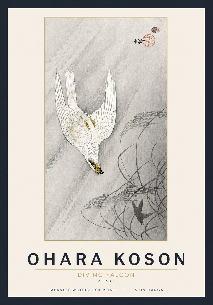 Ohara Koson Diving Falcon No5 - Poszter