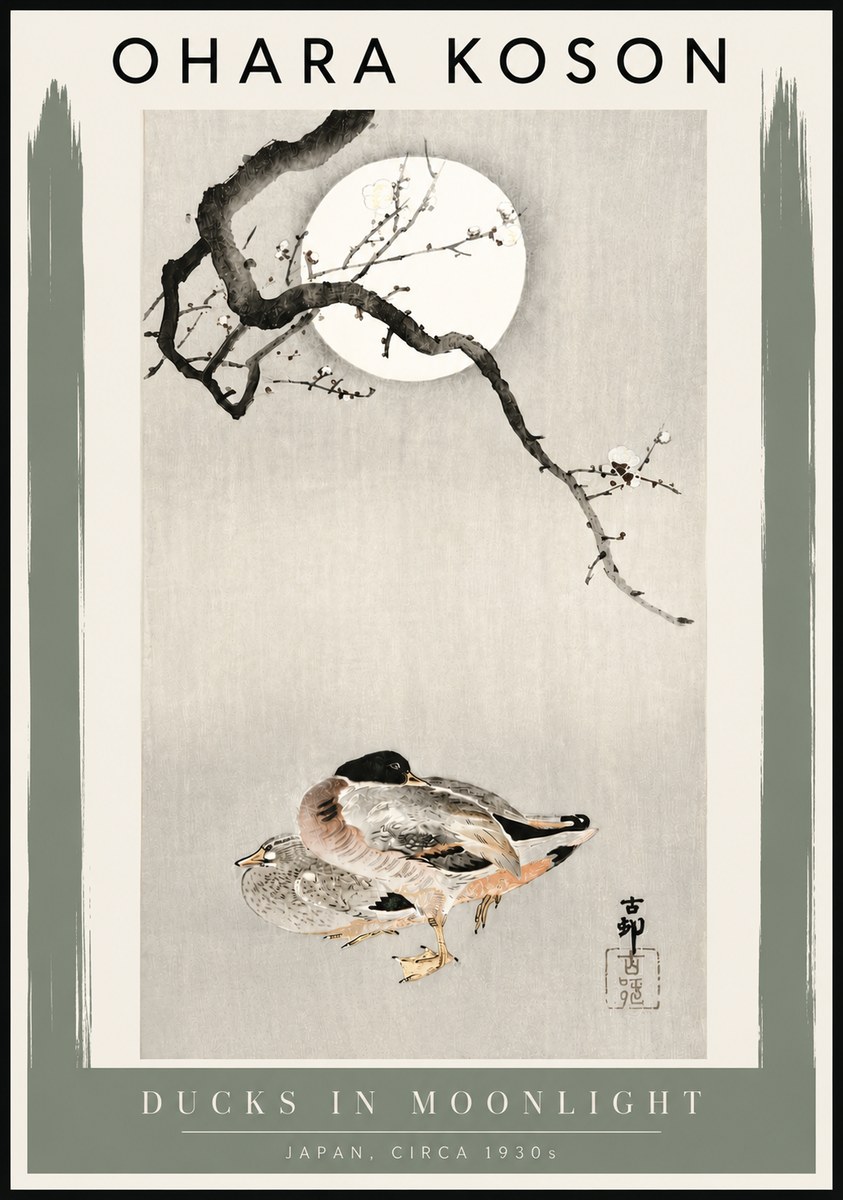 Ohara Koson Ducks in Moonlight No4 - Poszter