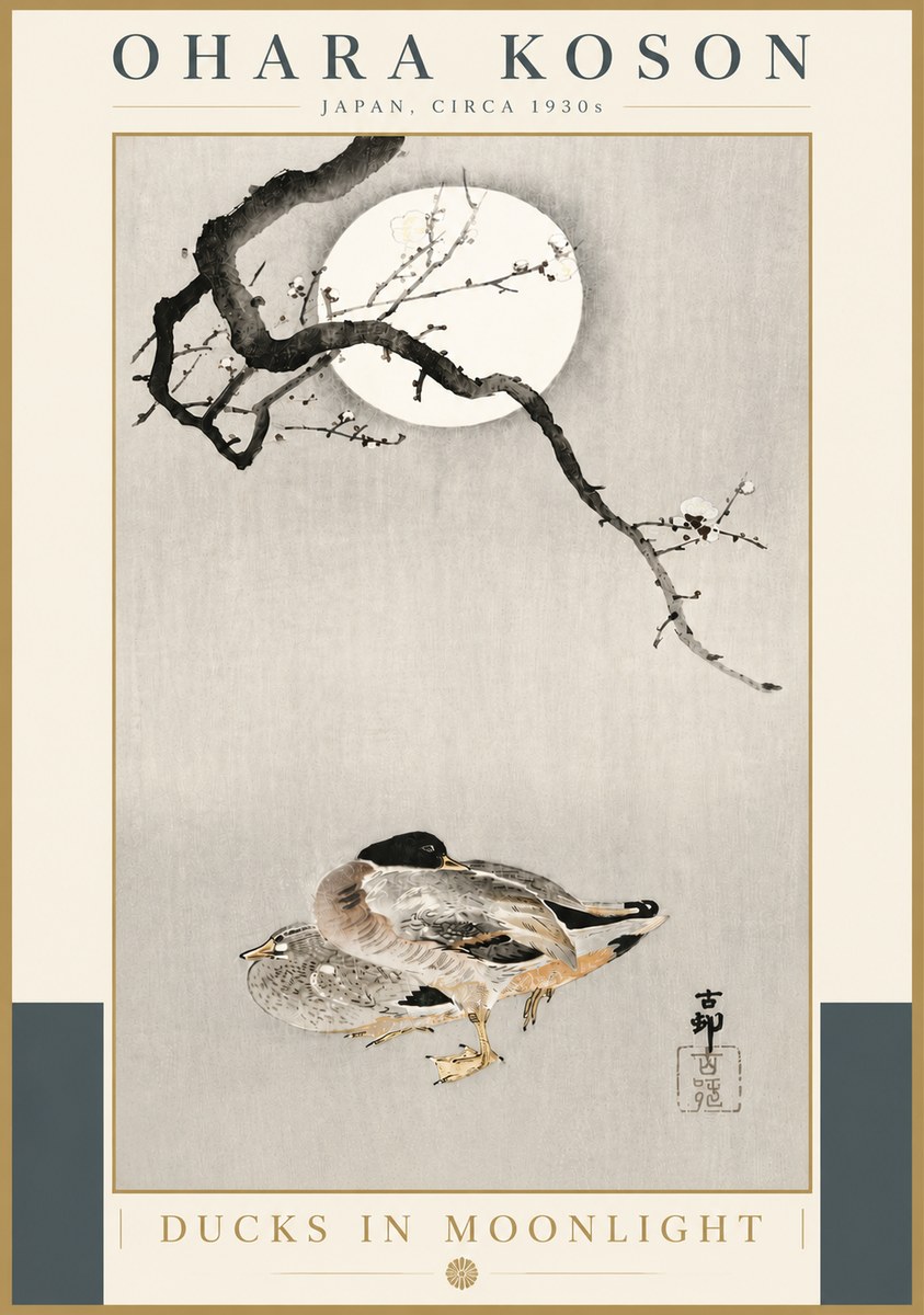 Ohara Koson Ducks in Moonlight No5 - Poszter
