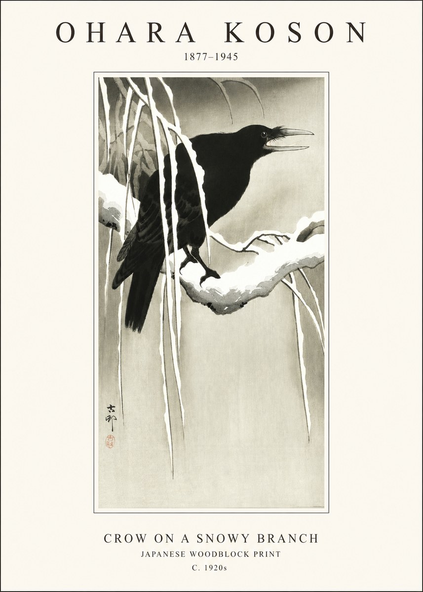Ohara Koson Crow on a Snowy Branch III No1 - Poszter