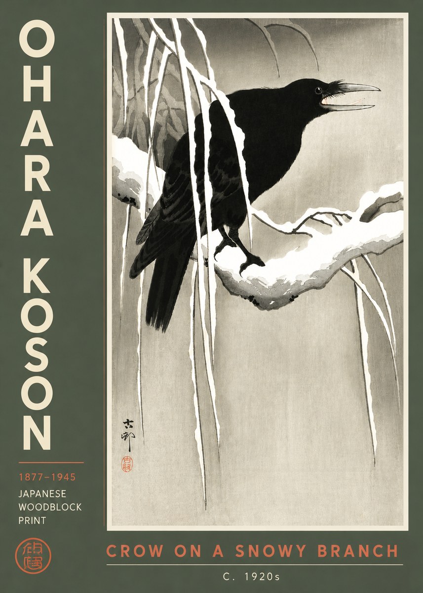 Ohara Koson Crow on a Snowy Branch III No3 - Poszter