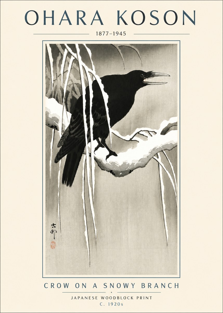 Ohara Koson Crow on a Snowy Branch III No4 - Poszter