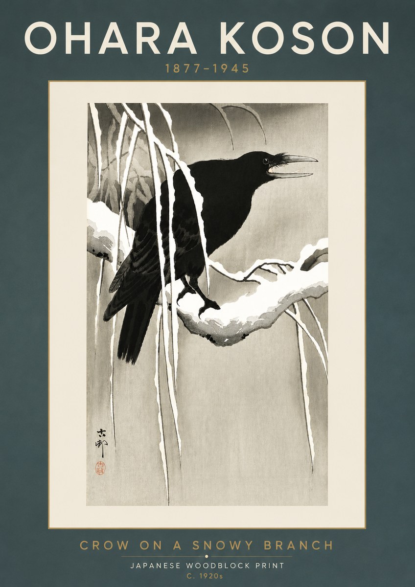 Ohara Koson Crow on a Snowy Branch III No5 - Poszter