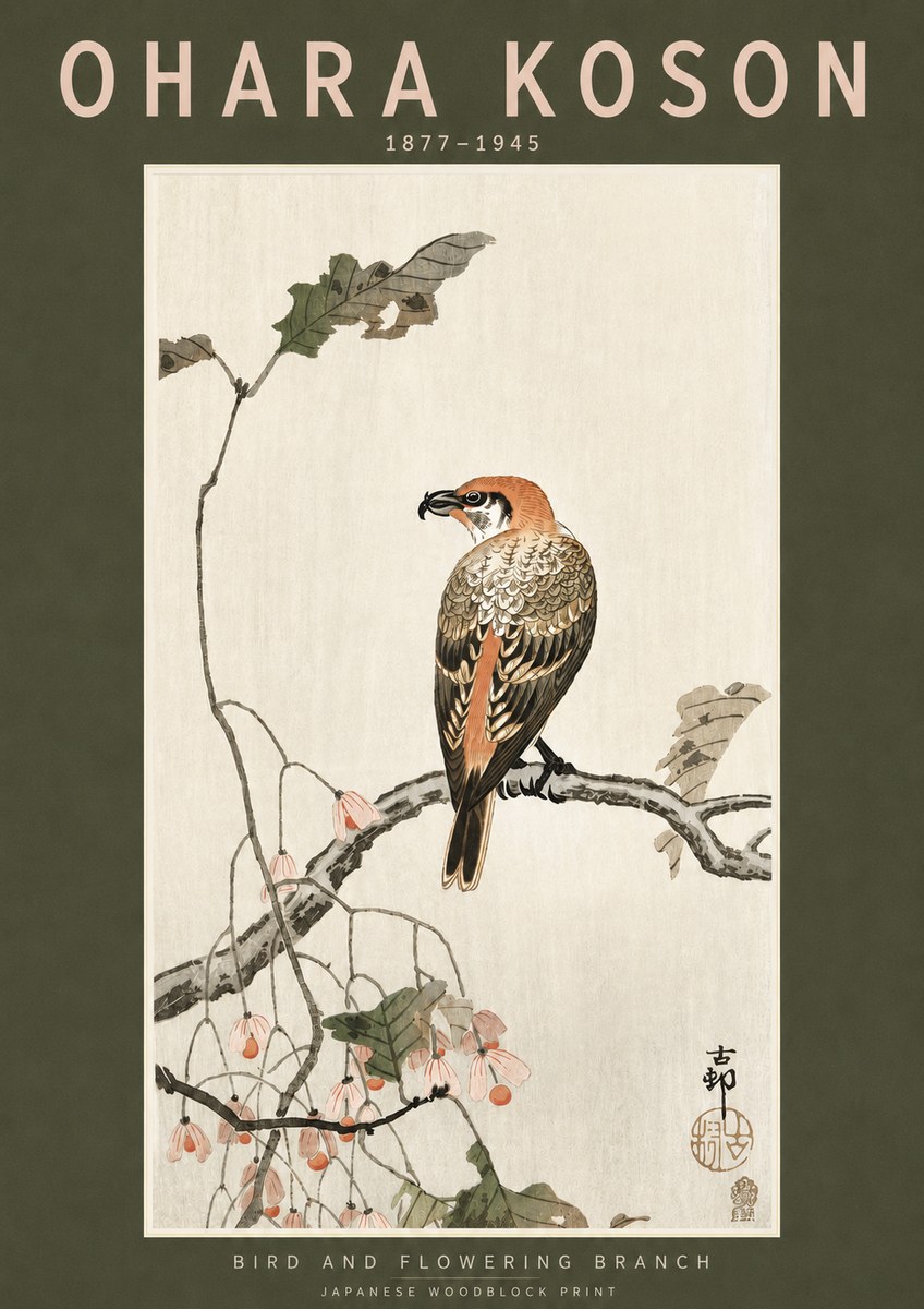 Ohara Koson Bird and Flowering Branch No3 - Poszter
