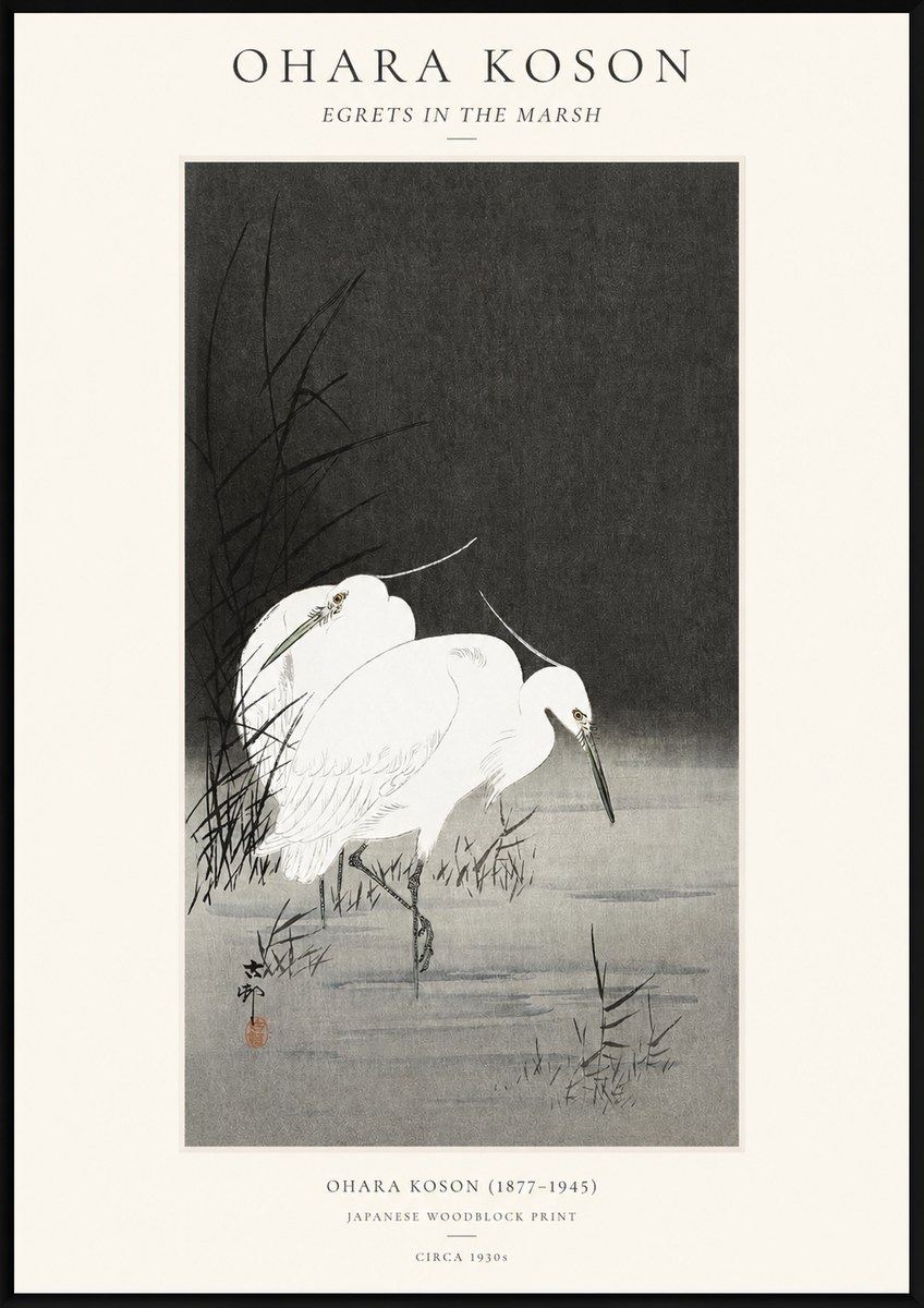 Ohara Koson Egrets in the Marsh No1 - Poszter