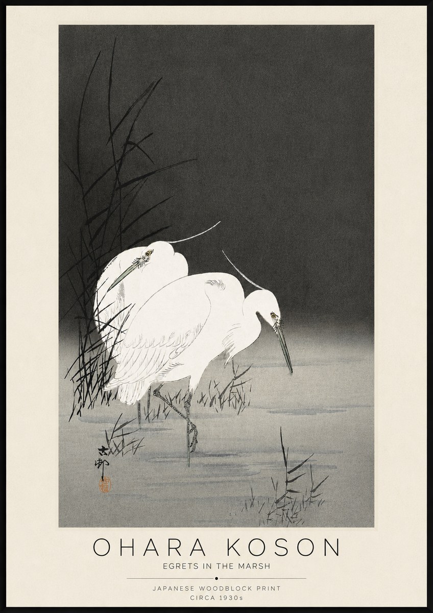 Ohara Koson Egrets in the Marsh No3 - Poszter