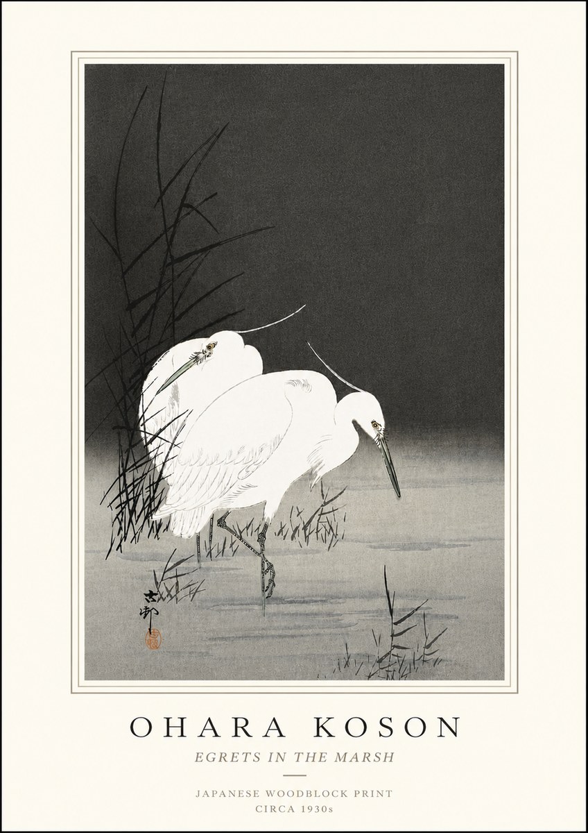 Ohara Koson Egrets in the Marsh No5 - Poszter