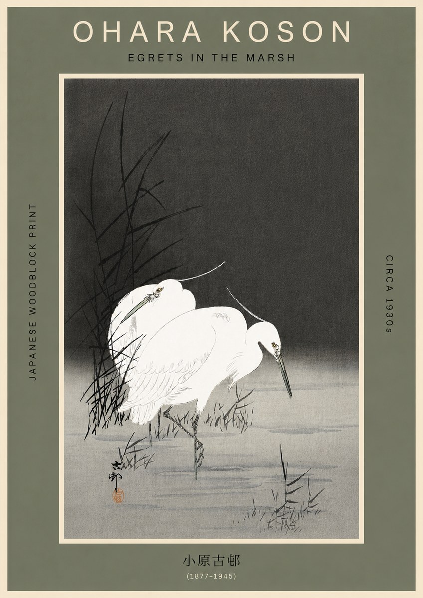 Ohara Koson Egrets in the Marsh No6 - Poszter