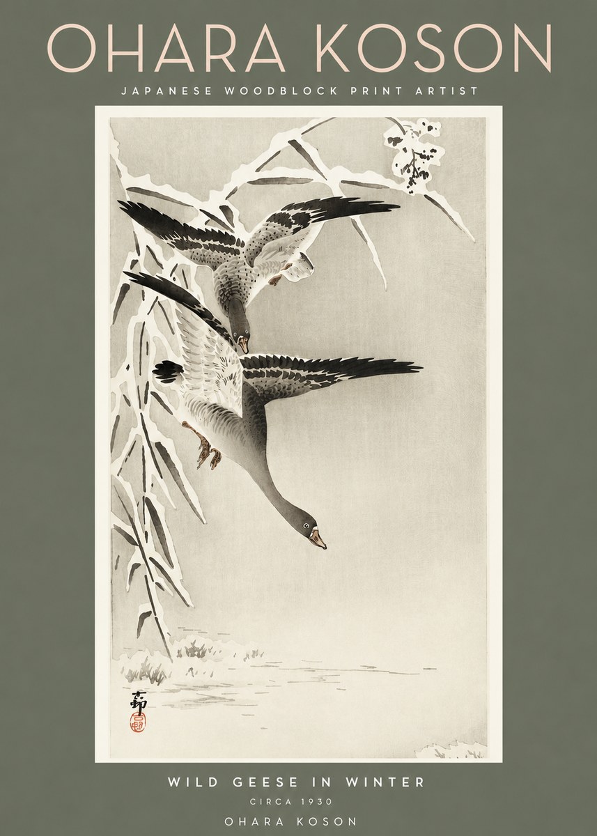 Ohara Koson Wild Geese in Winter No2 - Poszter