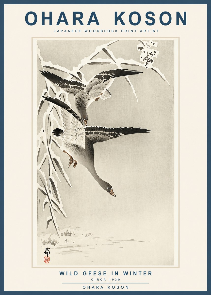 Ohara Koson Wild Geese in Winter No3 - Poszter