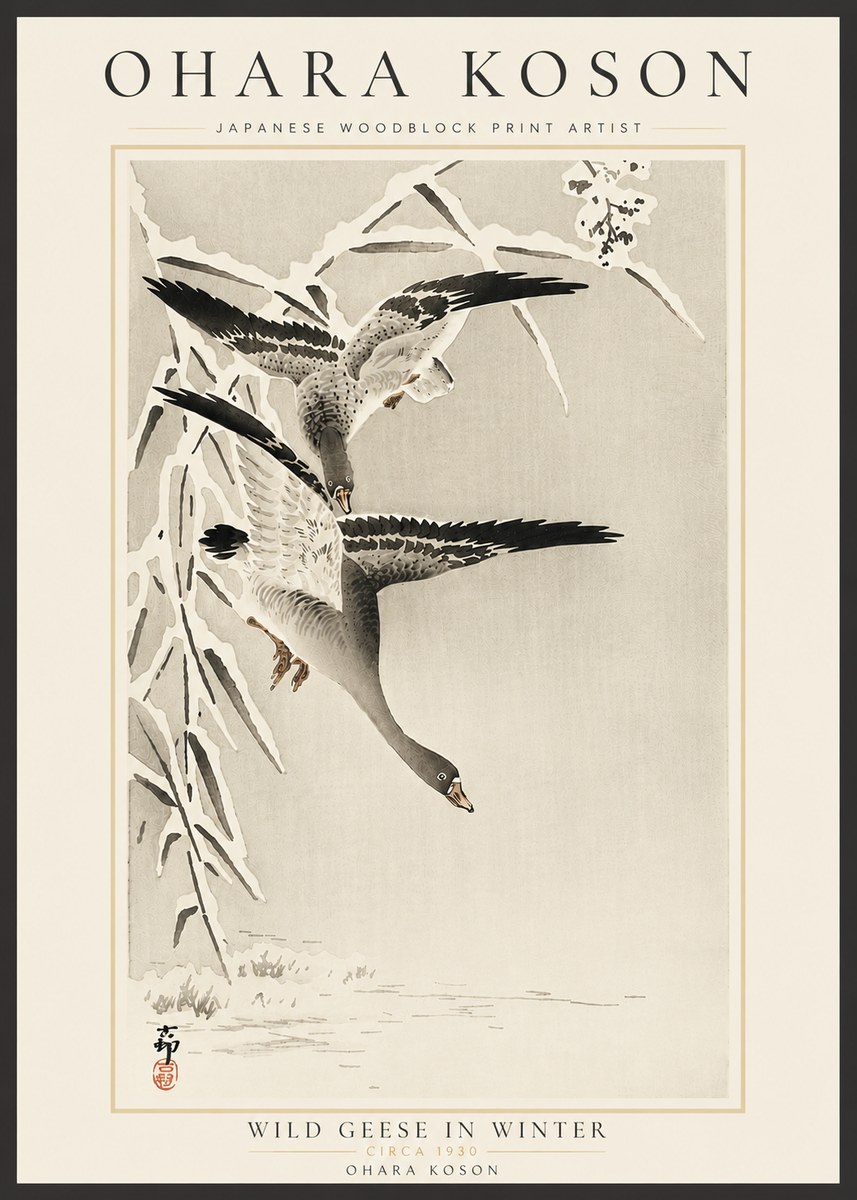 Ohara Koson Wild Geese in Winter No6 - Poszter