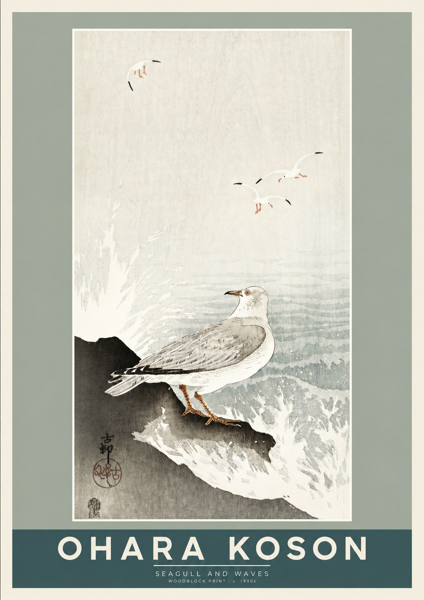 Ohara Koson Seagull and Waves No2 - Poszter