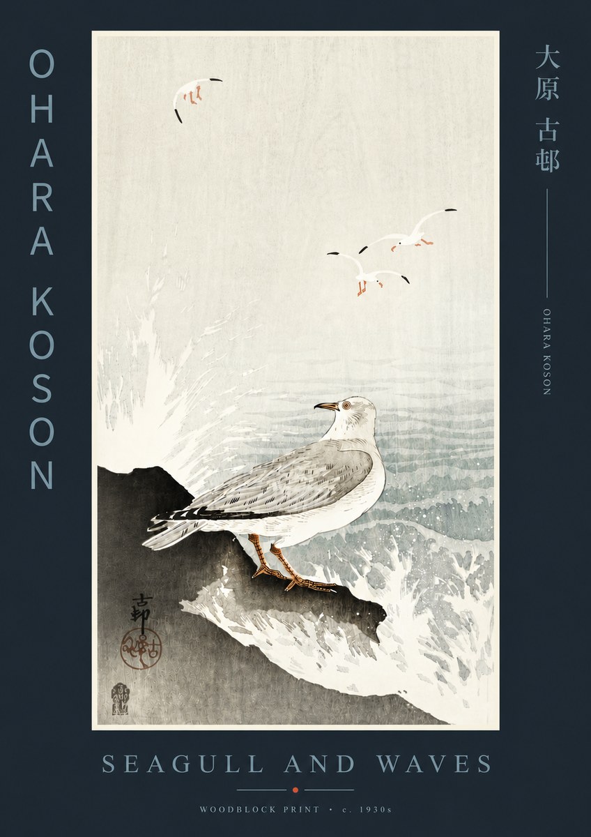 Ohara Koson Seagull and Waves No4 - Poszter