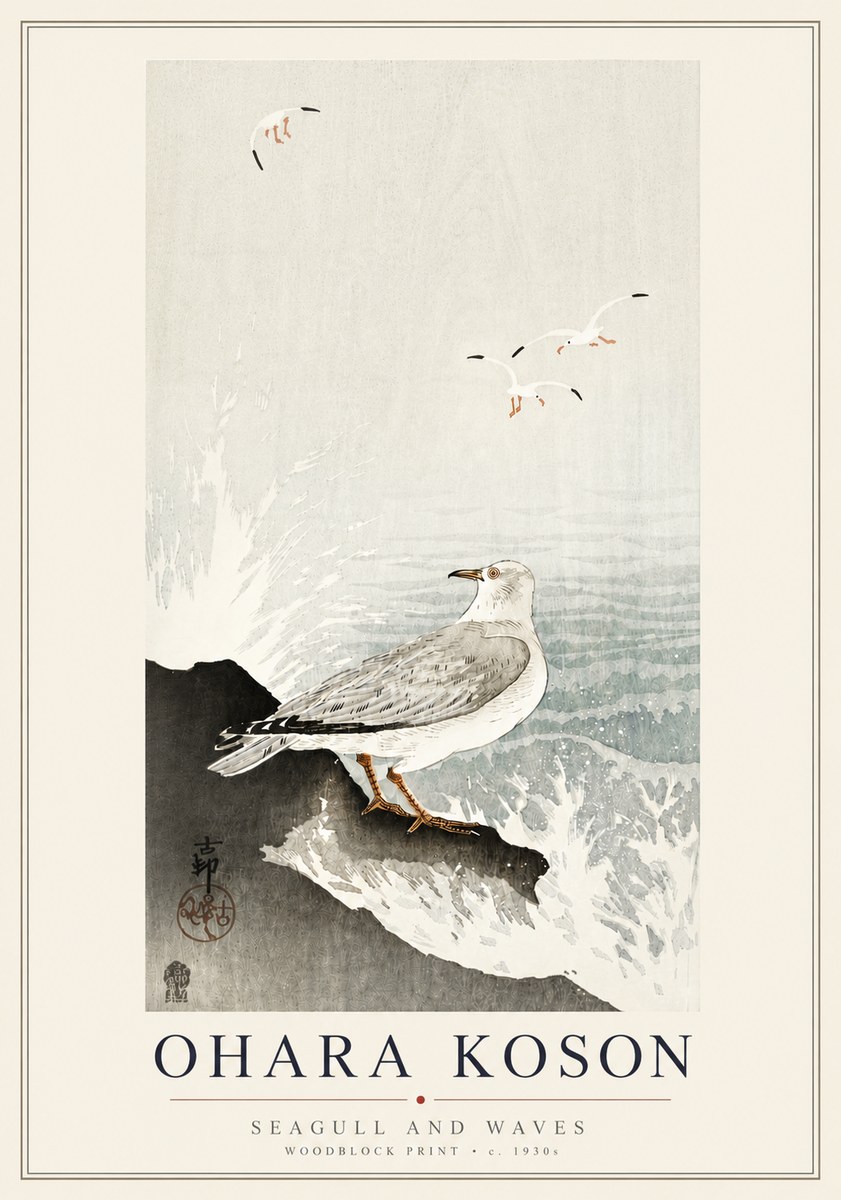 Ohara Koson Seagull and Waves No6 - Poszter
