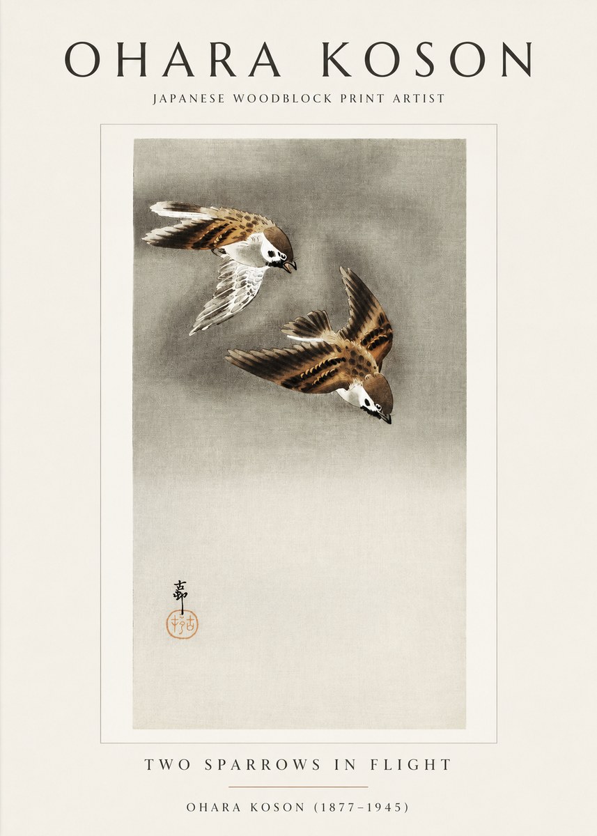 Ohara Koson Two Sparrows in Flight No1 - Poszter