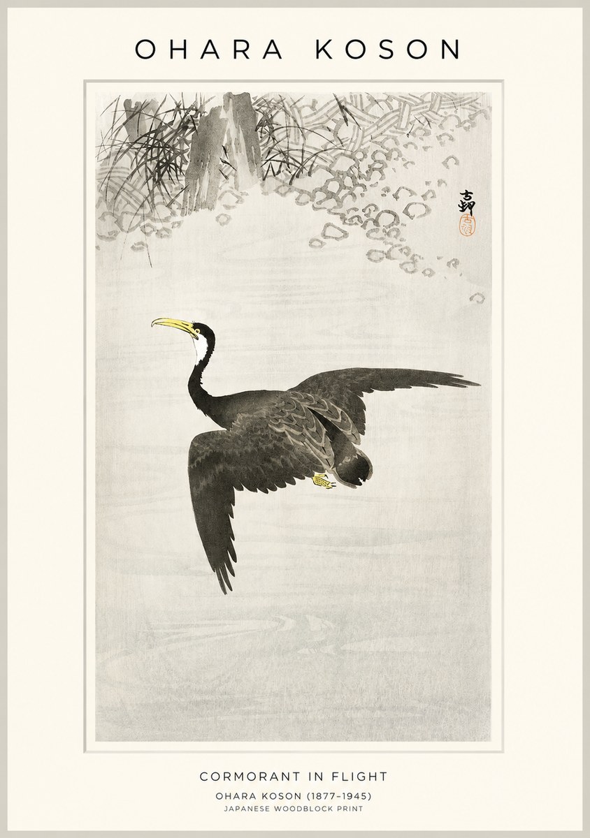 Ohara Koson Cormorant in Flight No1 - Poszter