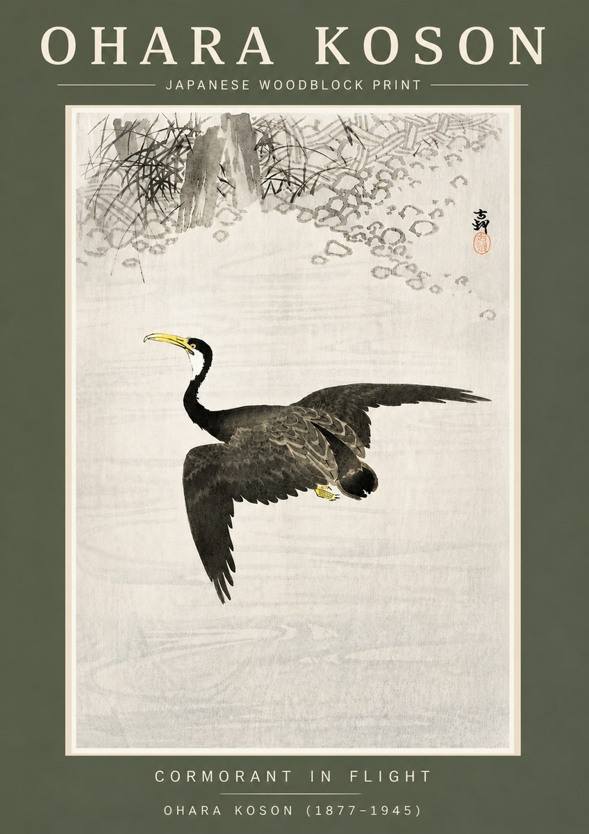 Ohara Koson Cormorant in Flight No4 - Poszter