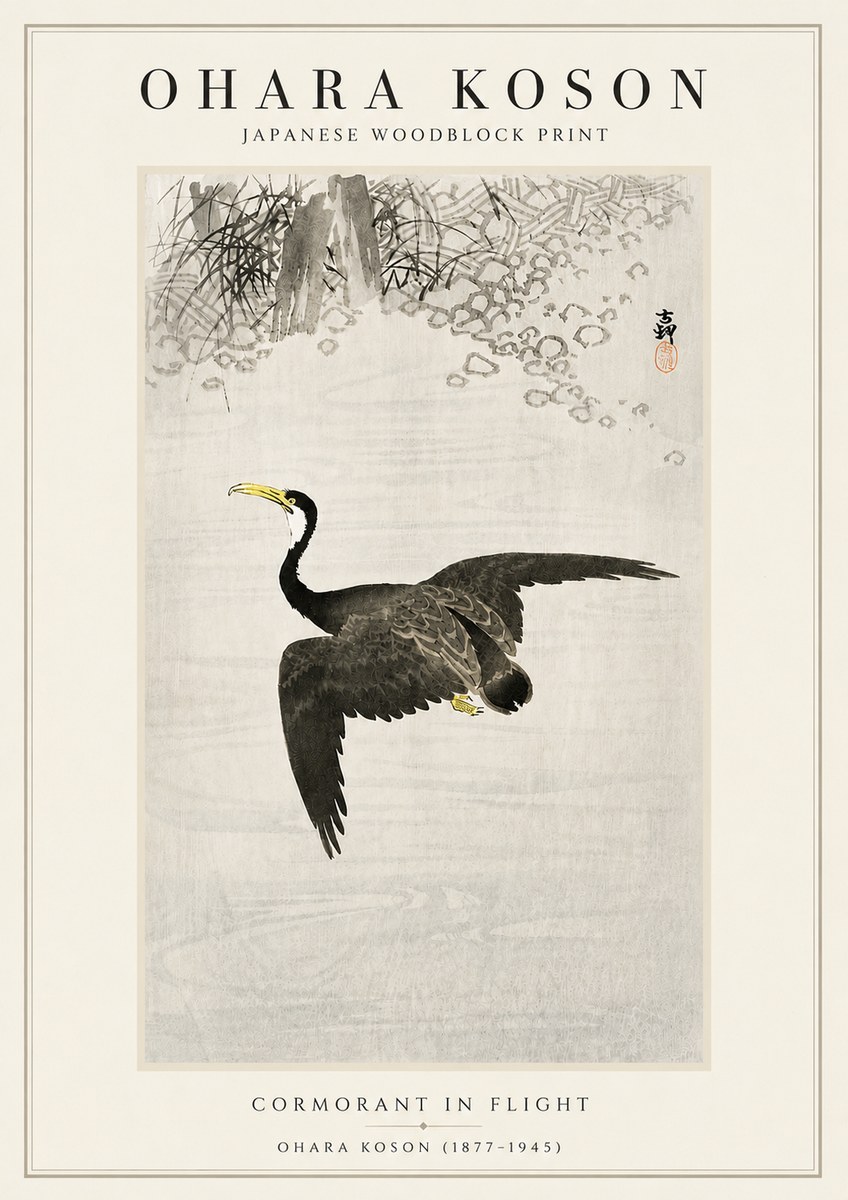 Ohara Koson Cormorant in Flight No5 - Poszter