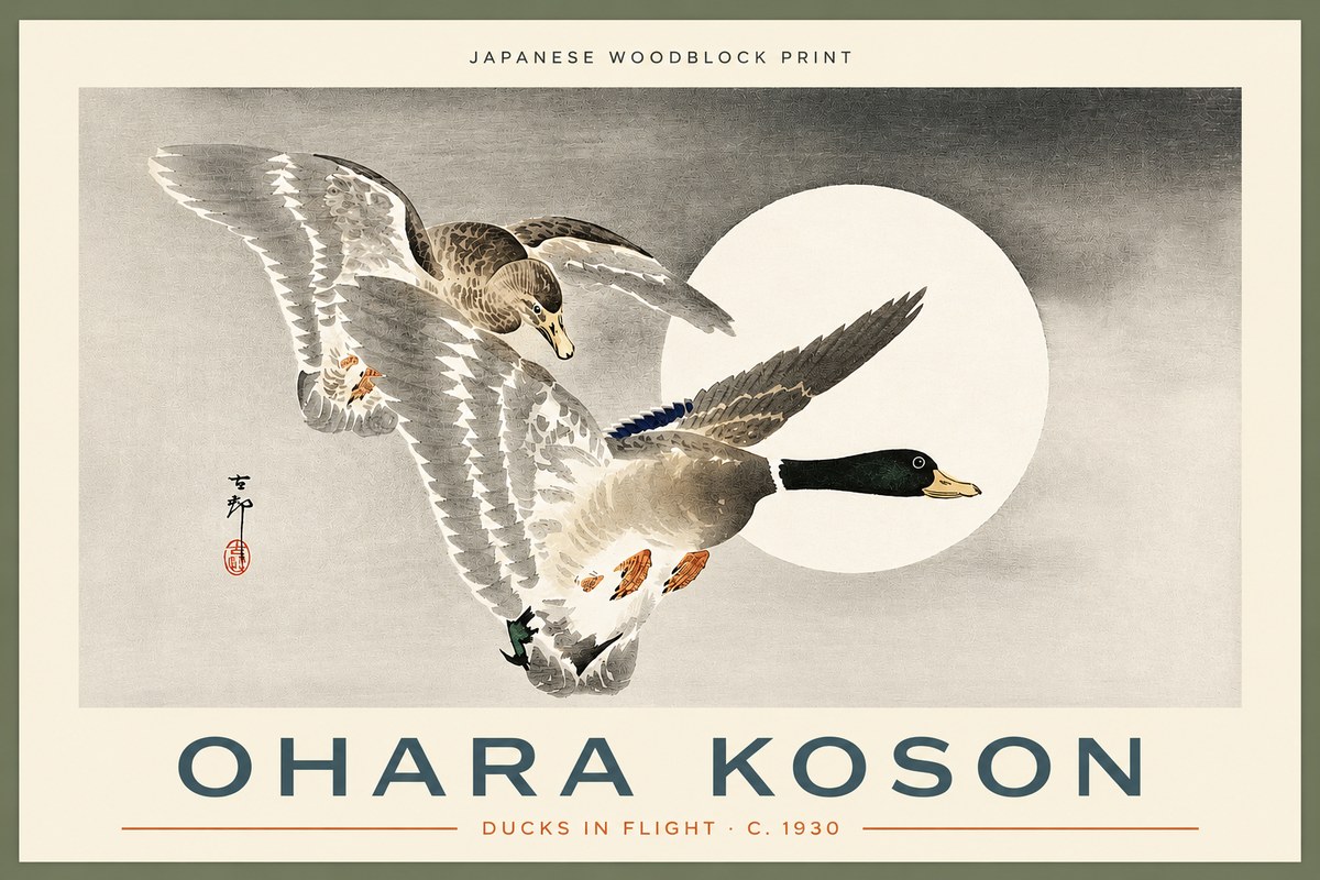 Ohara Koson Ducks in Flight No2 - Poszter