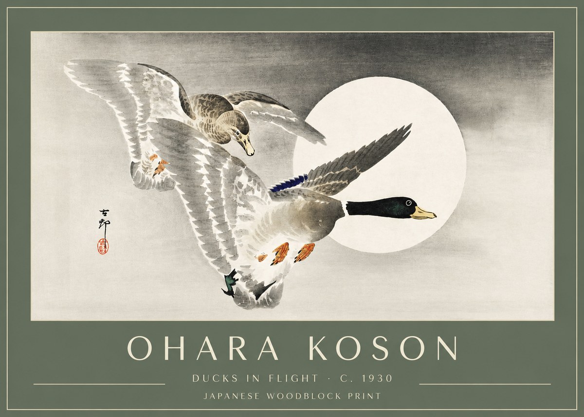 Ohara Koson Ducks in Flight No3 - Poszter