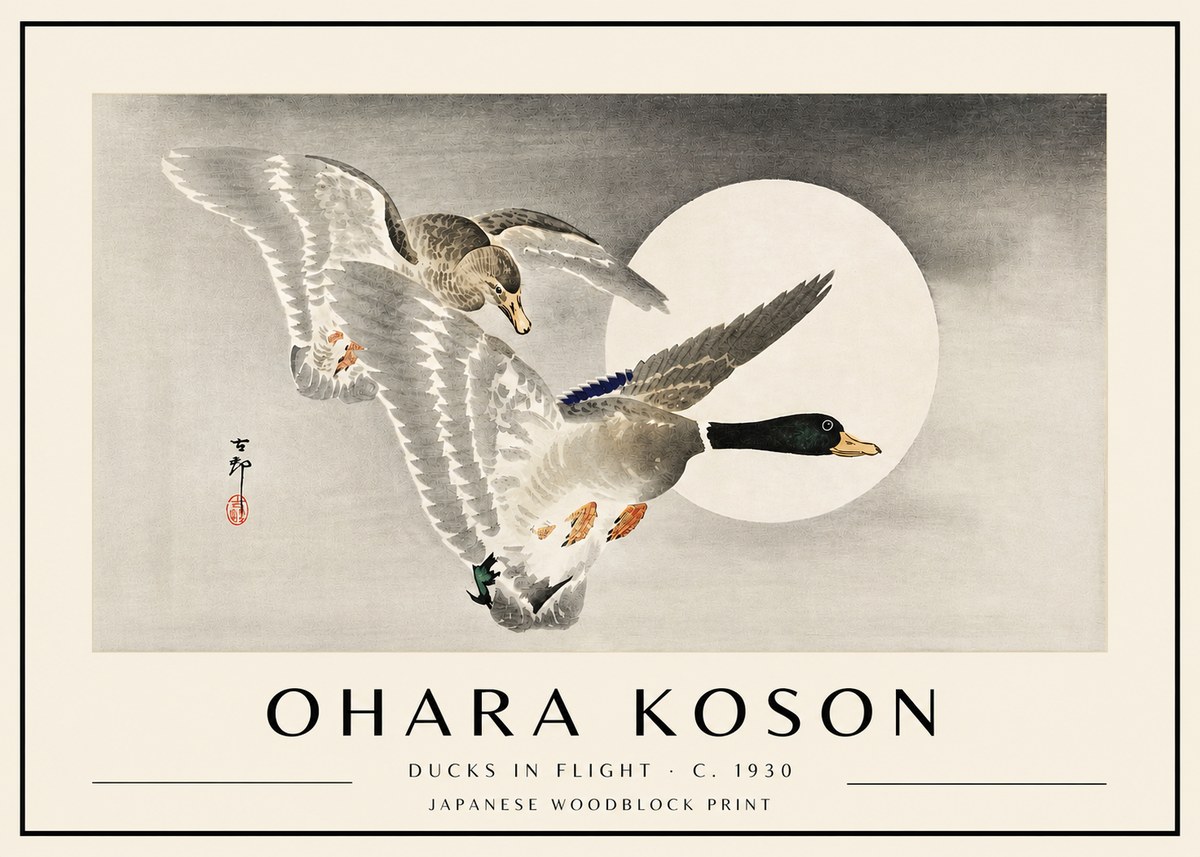 Ohara Koson Ducks in Flight No4 - Poszter