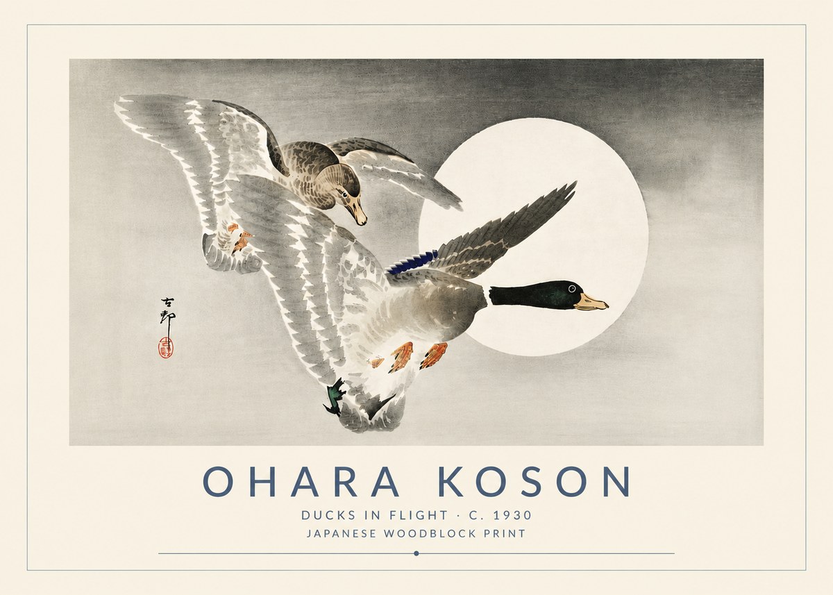 Ohara Koson Ducks in Flight No5 - Poszter