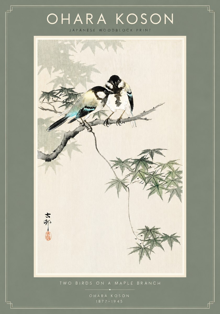 Ohara Koson Two Birds on a Maple Branch No4 - Poszter