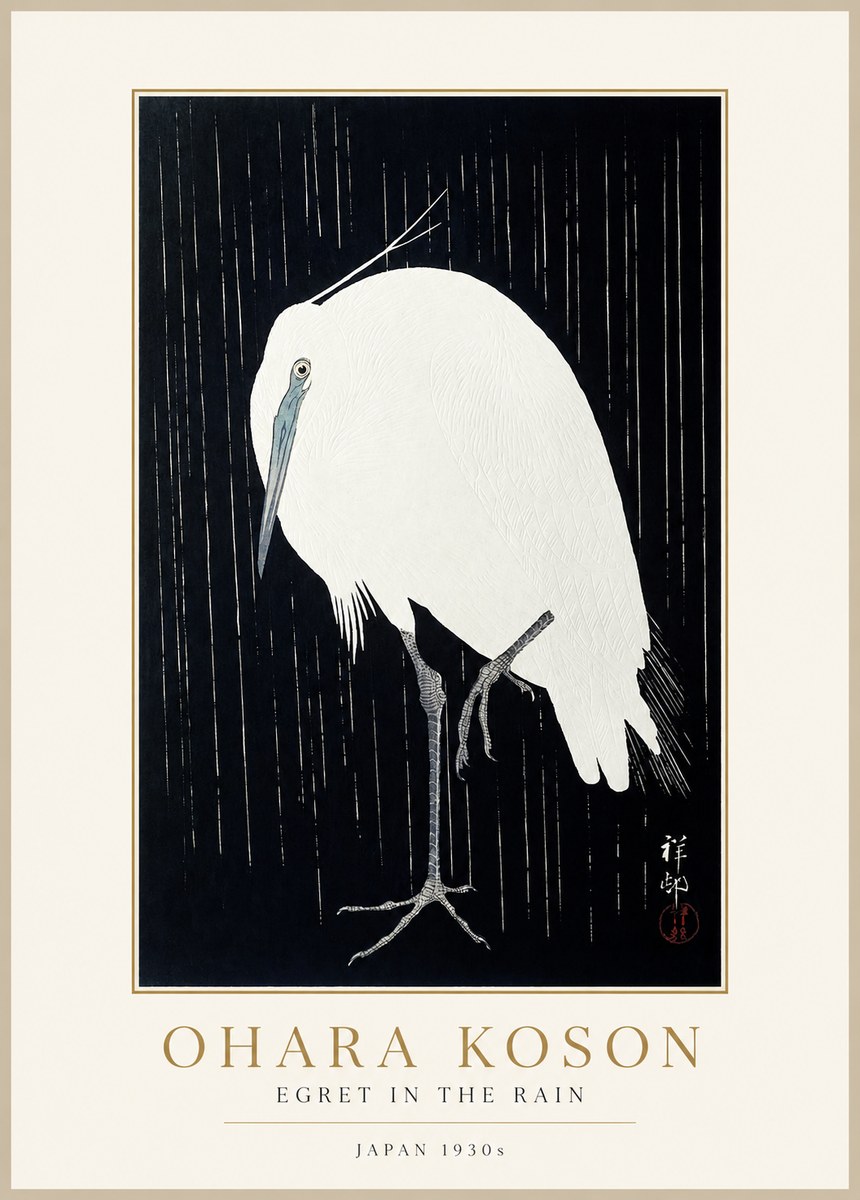 Ohara Koson Egret in the Rain I No1 - Poszter