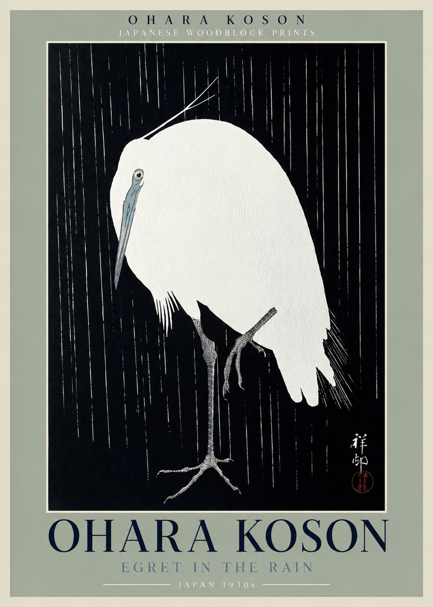 Ohara Koson Egret in the Rain I No2 - Poszter