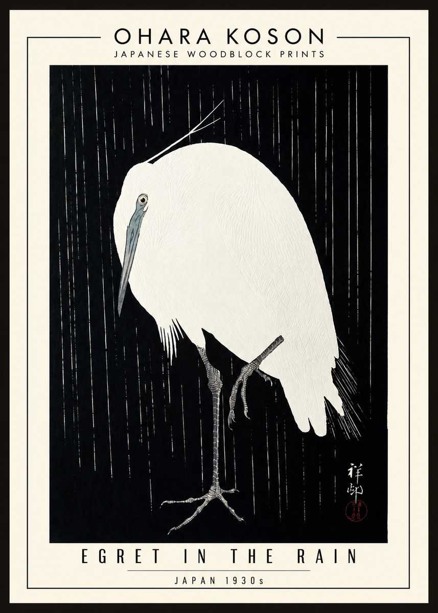 Ohara Koson Egret in the Rain I No3 - Poszter