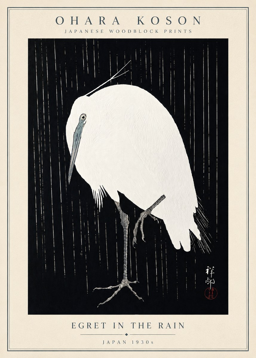 Ohara Koson Egret in the Rain I No5 - Poszter