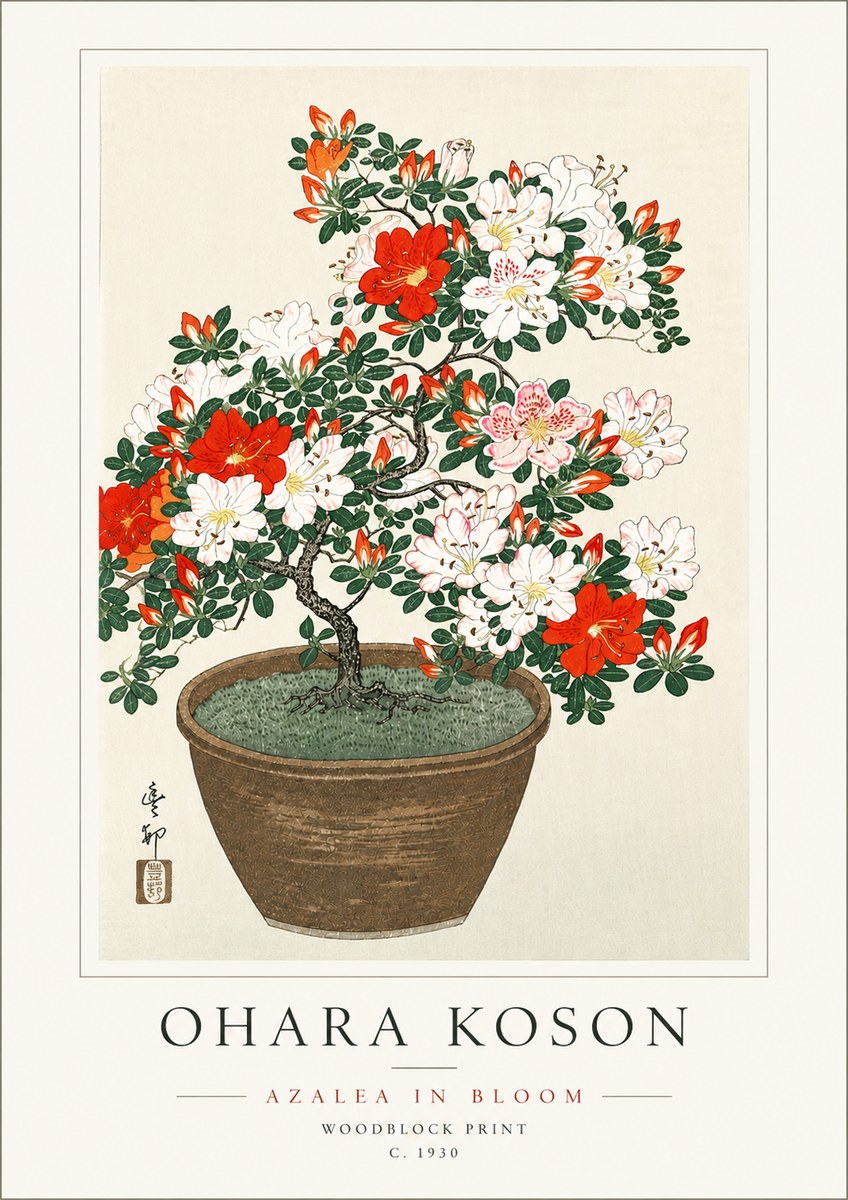 Ohara Koson Azalea in Bloom No6 - Poszter