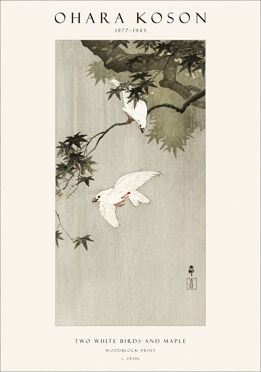 Ohara Koson Two White Birds and Maple No1 - Poszter