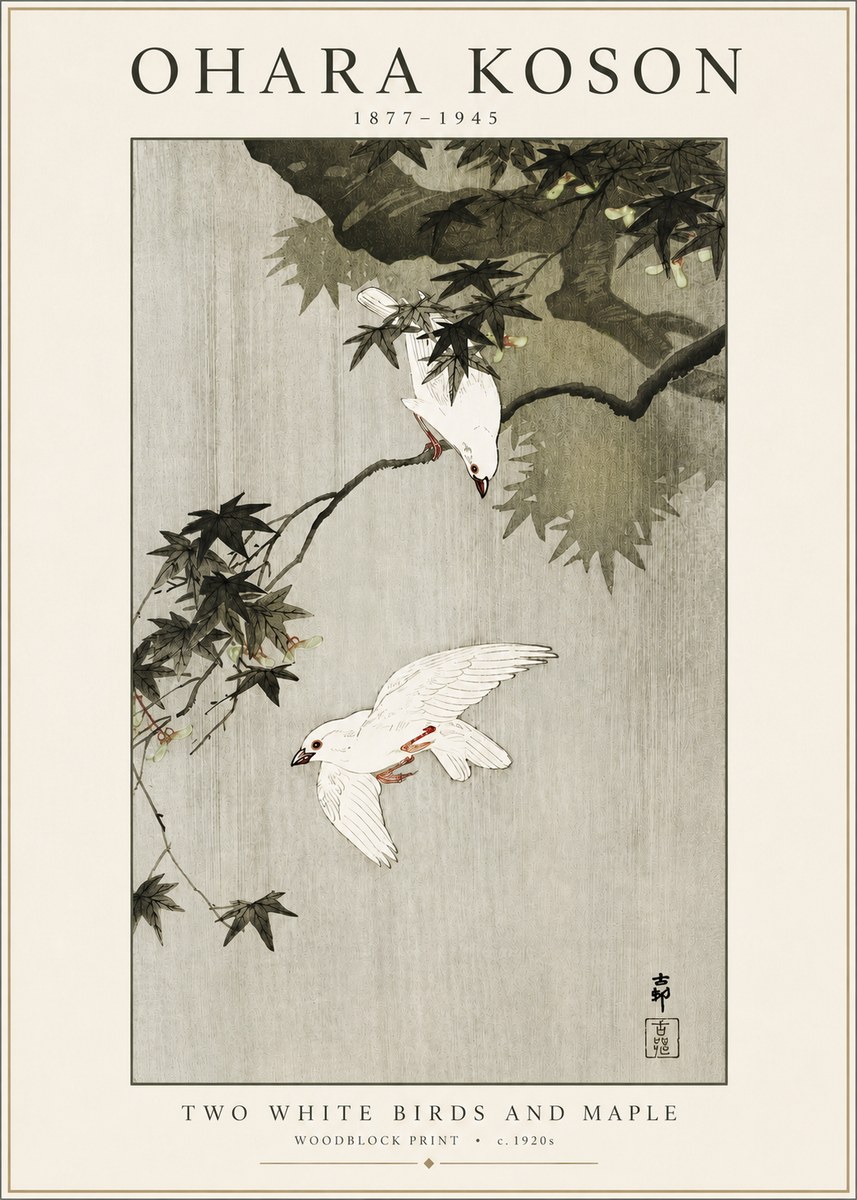 Ohara Koson Two White Birds and Maple No3 - Poszter
