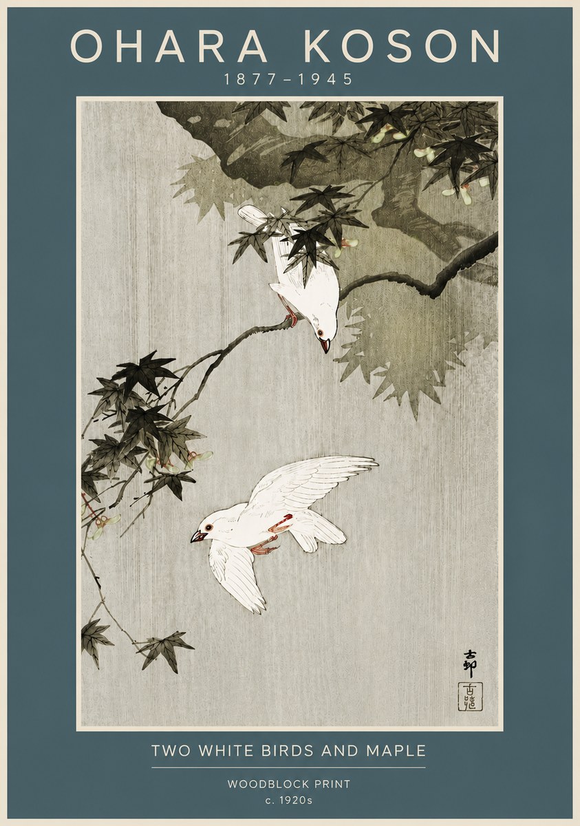 Ohara Koson Two White Birds and Maple No4 - Poszter