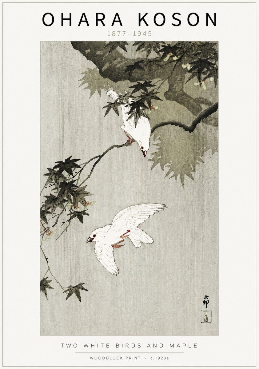 Ohara Koson Two White Birds and Maple No5 - Poszter