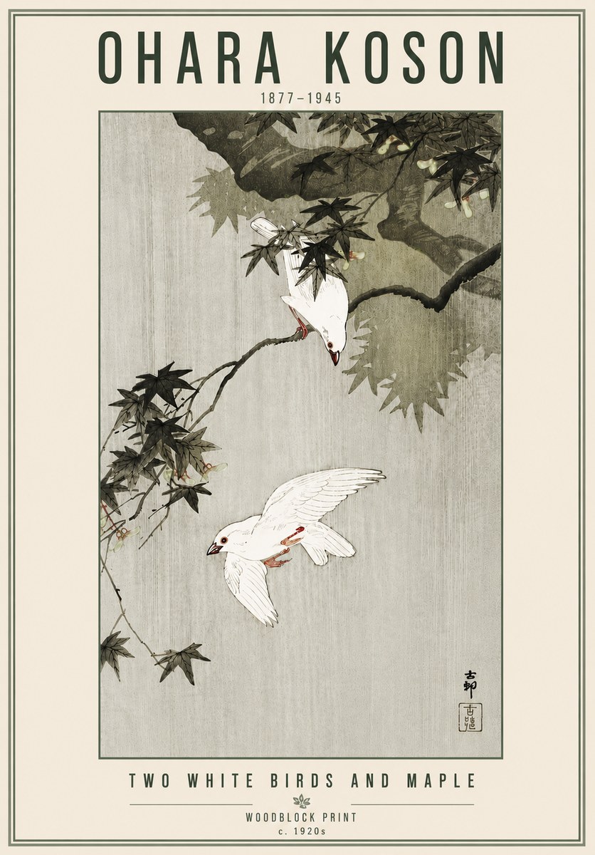 Ohara Koson Two White Birds and Maple No6 - Poszter