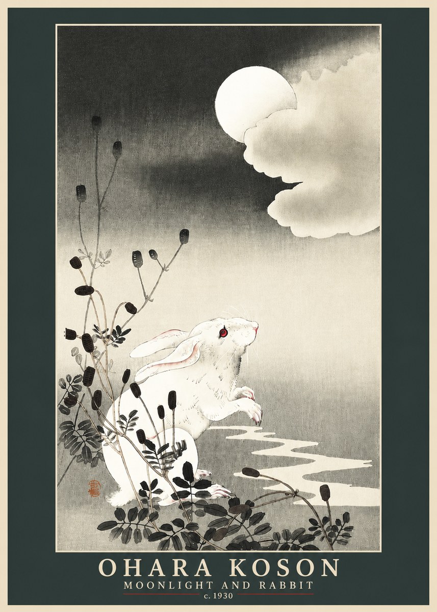 Ohara Koson Moonlight and Rabbit No3 - Poszter