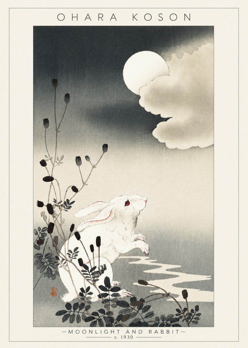 Ohara Koson Moonlight and Rabbit No4 - Poszter