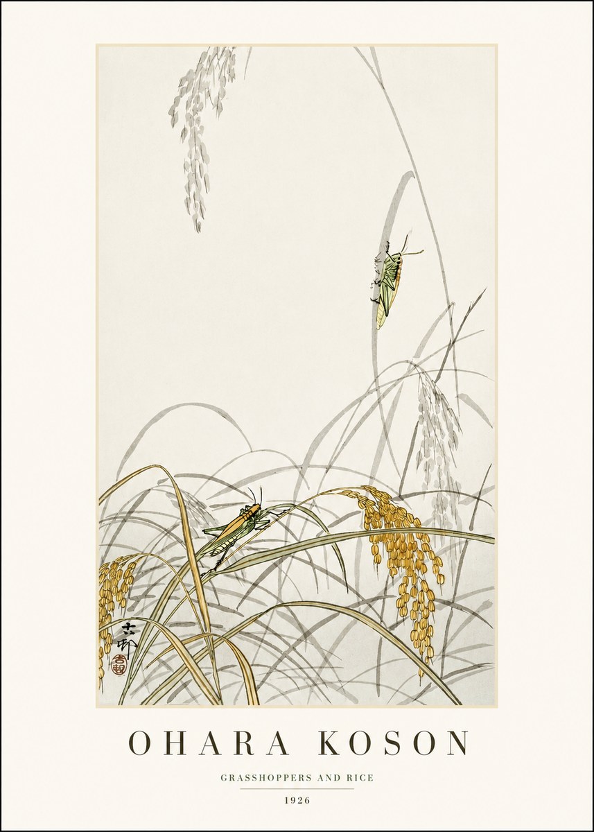 Ohara Koson Grasshoppers and Rice No1 - Poszter
