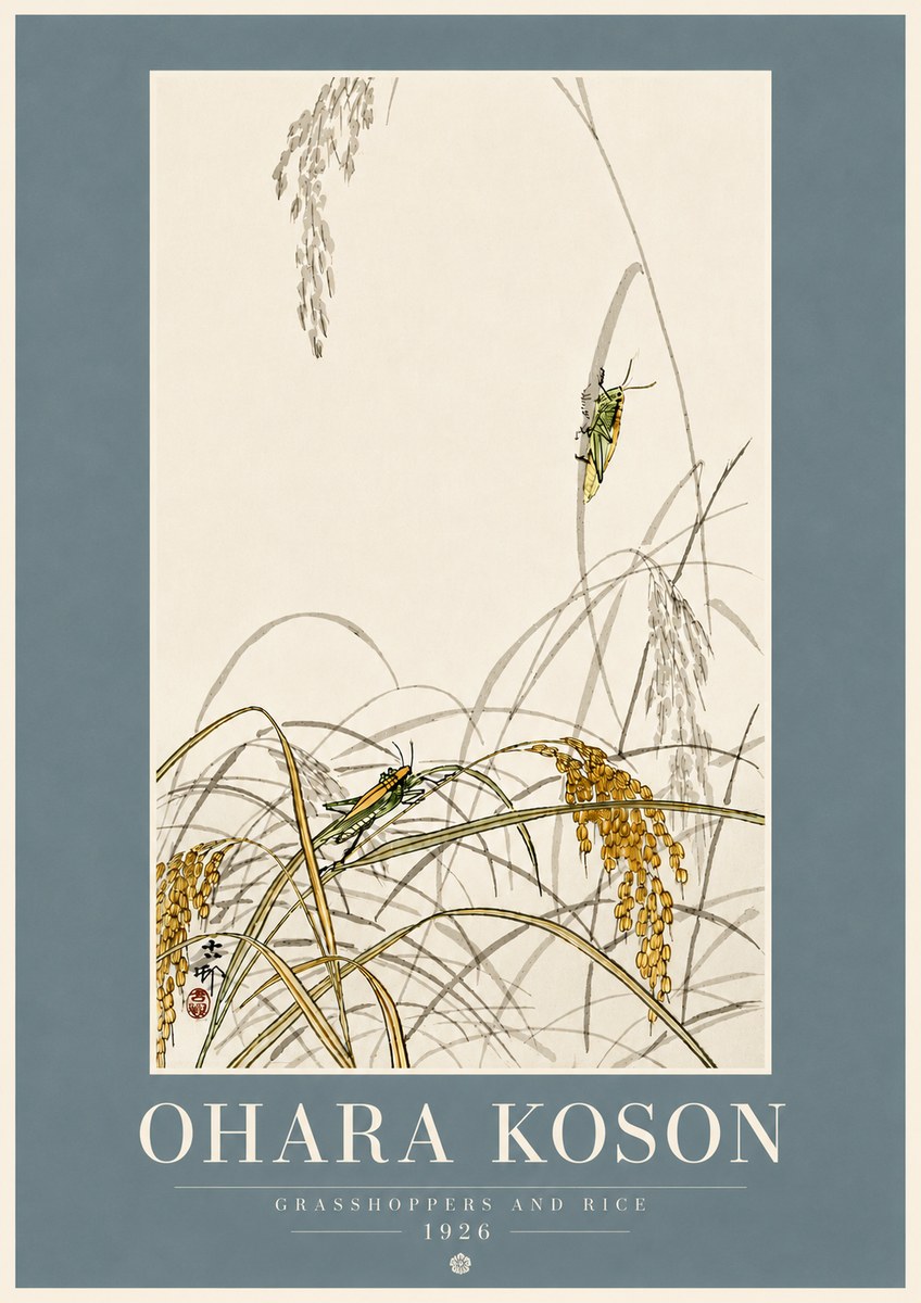 Ohara Koson Grasshoppers and Rice No5 - Poszter