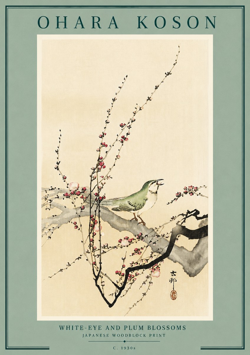 Ohara Koson White-eye and Plum Blossoms No6 - Poszter