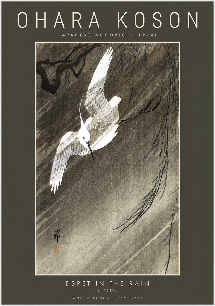 Ohara Koson Egret in the Rain II No2 - Poszter