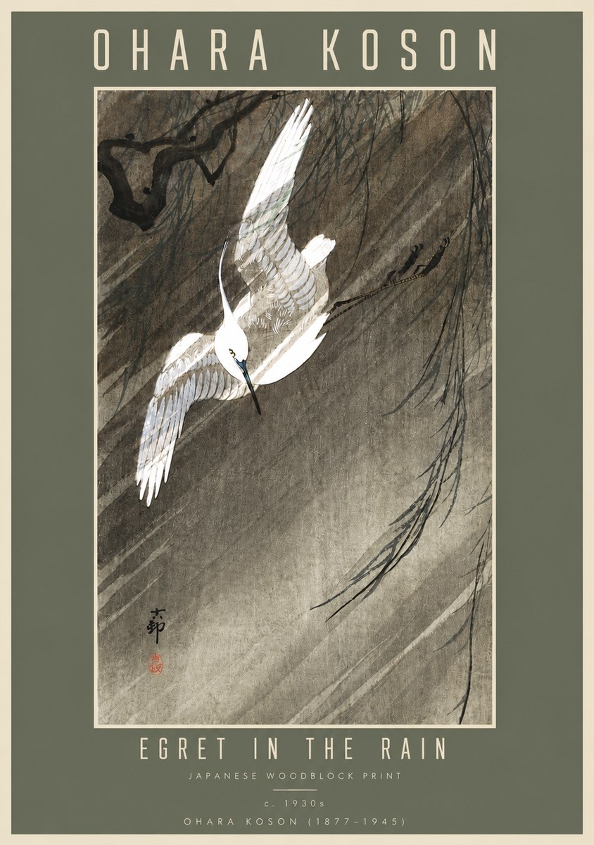 Ohara Koson Egret in the Rain II No4 - Poszter