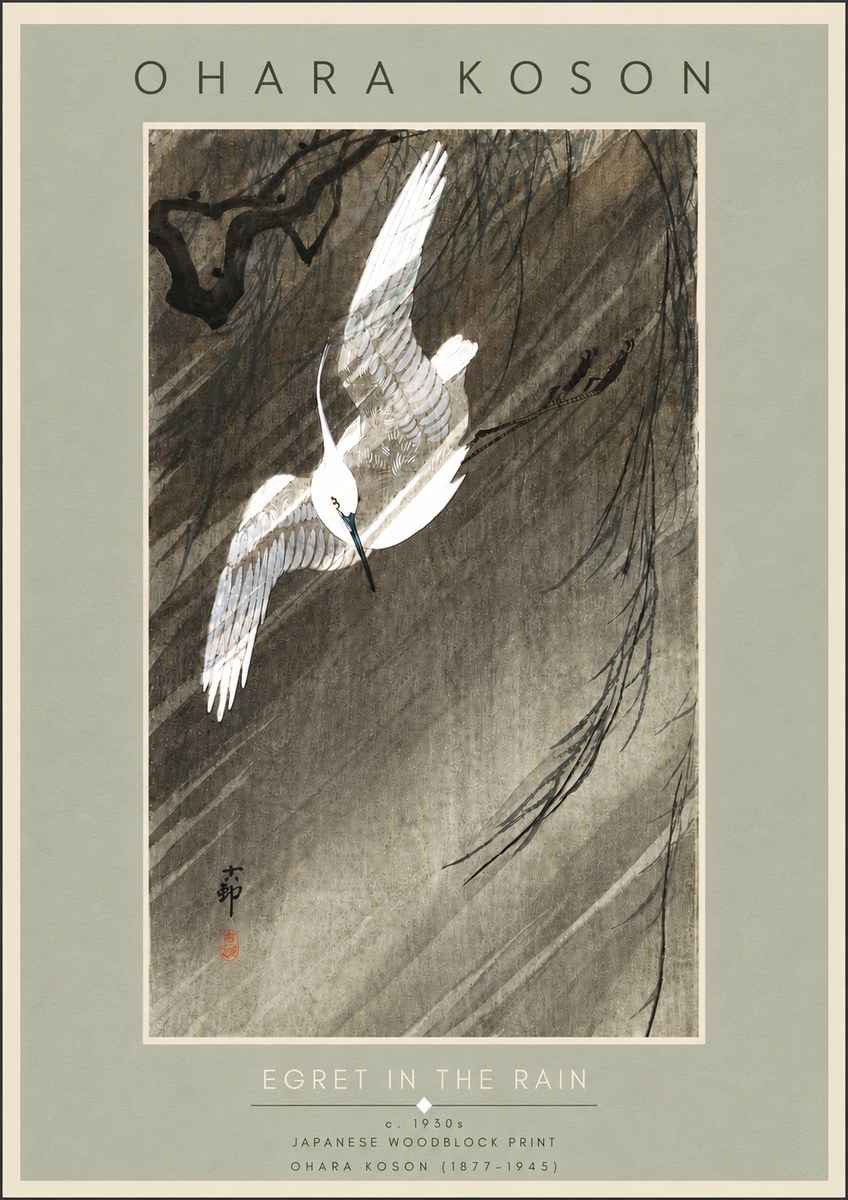 Ohara Koson Egret in the Rain II No5 - Poszter