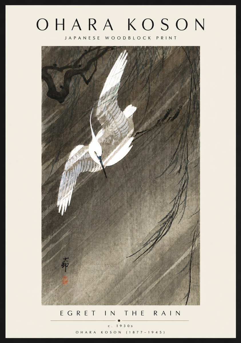 Ohara Koson Egret in the Rain II No6 - Poszter
