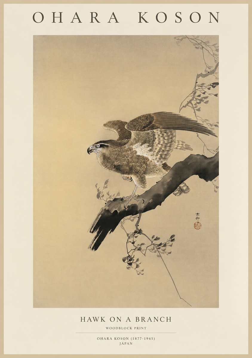 Ohara Koson Hawk on a Branch I No1 - Poszter