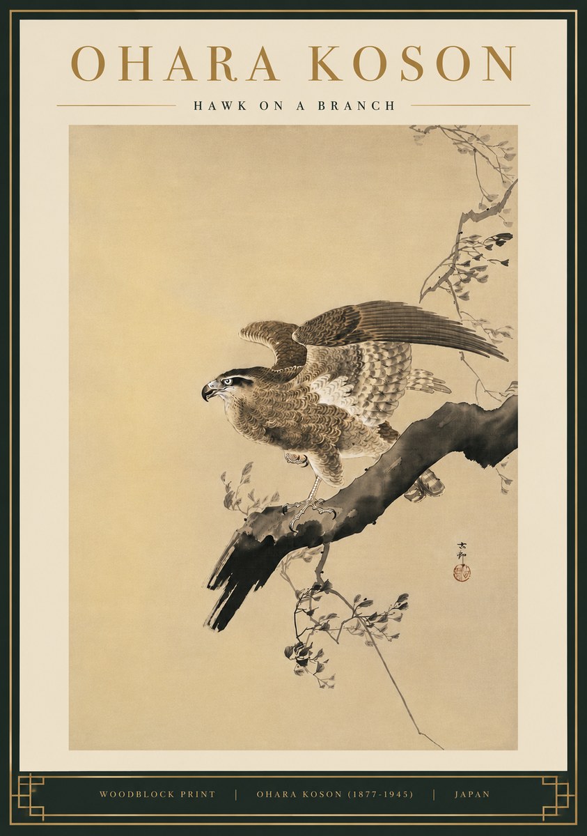 Ohara Koson Hawk on a Branch I No5 - Poszter