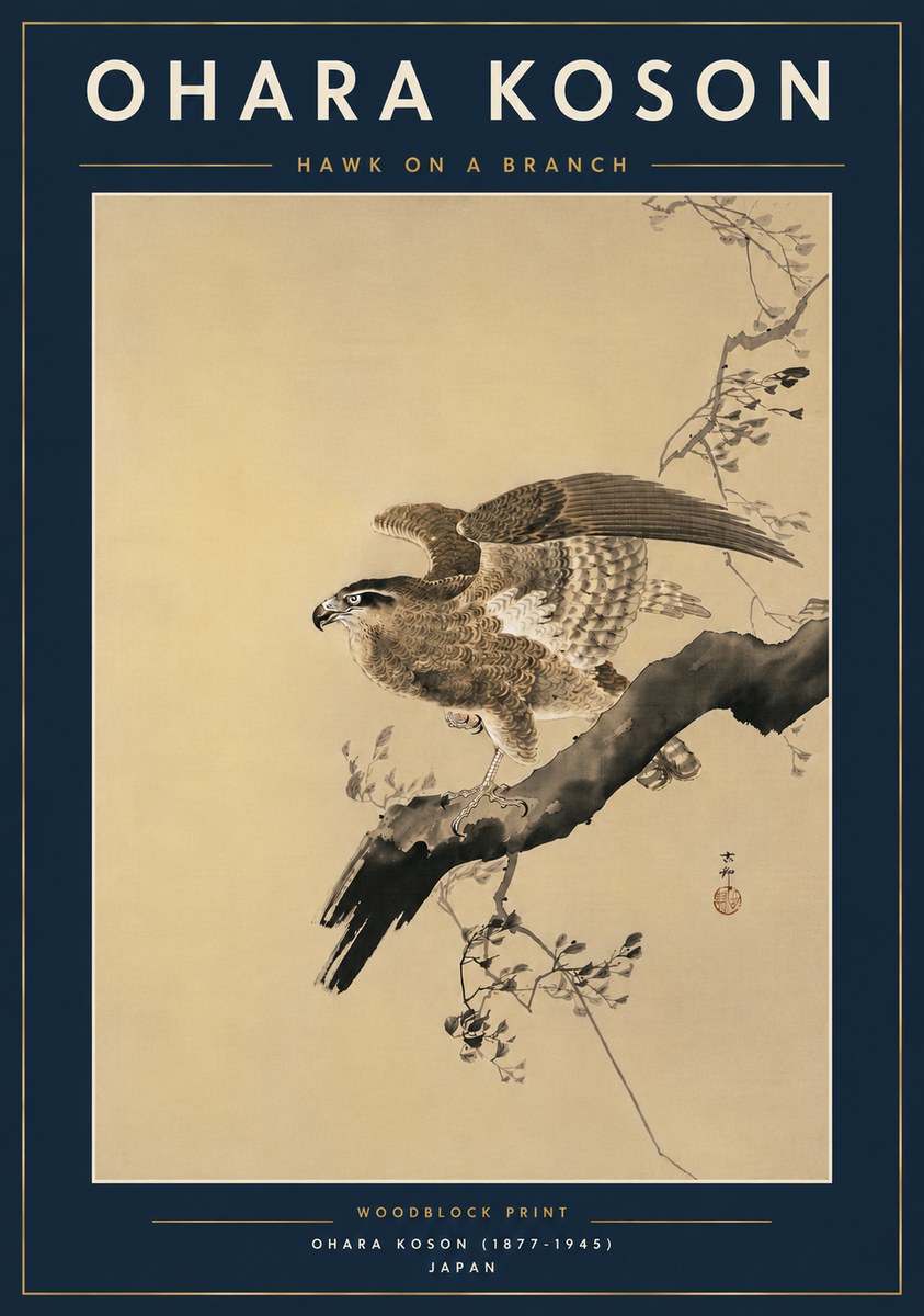 Ohara Koson Hawk on a Branch I No6 - Poszter